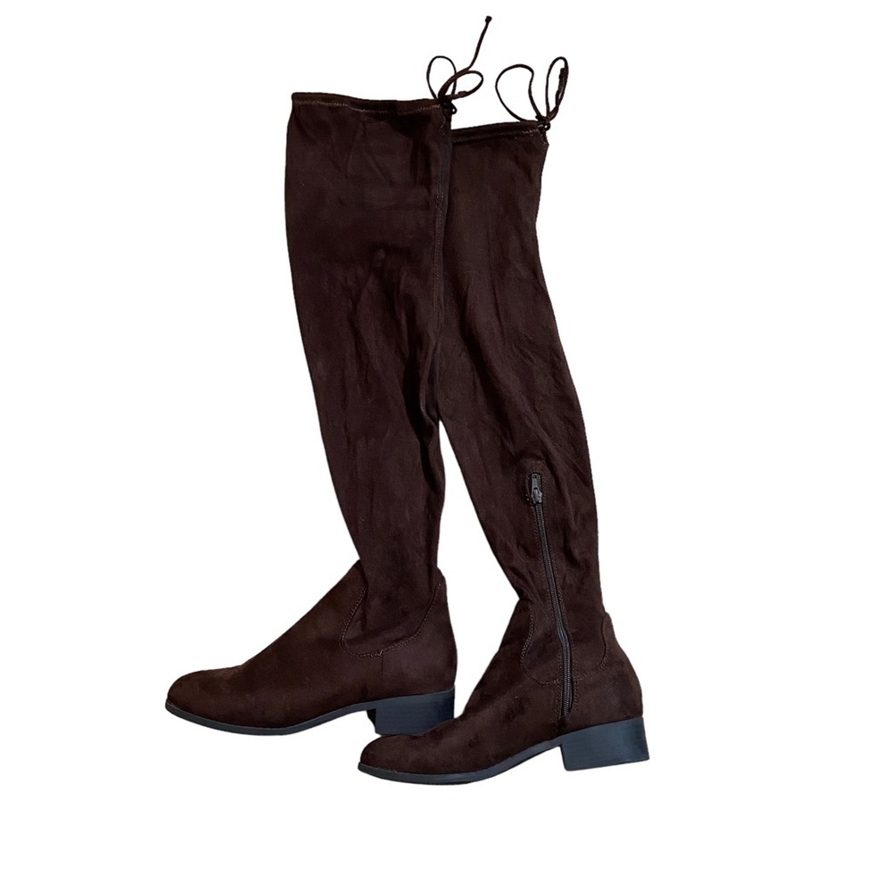Forever 21 Over the Knee Brown Faux Suede Leather Boots. - Picture 2 of 13